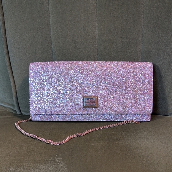 Jimmy Choo Handbags - Jimmy Choo Lilia Pink Sparkle Glitter Crossbody Clutch with Gold Shoulder Strap